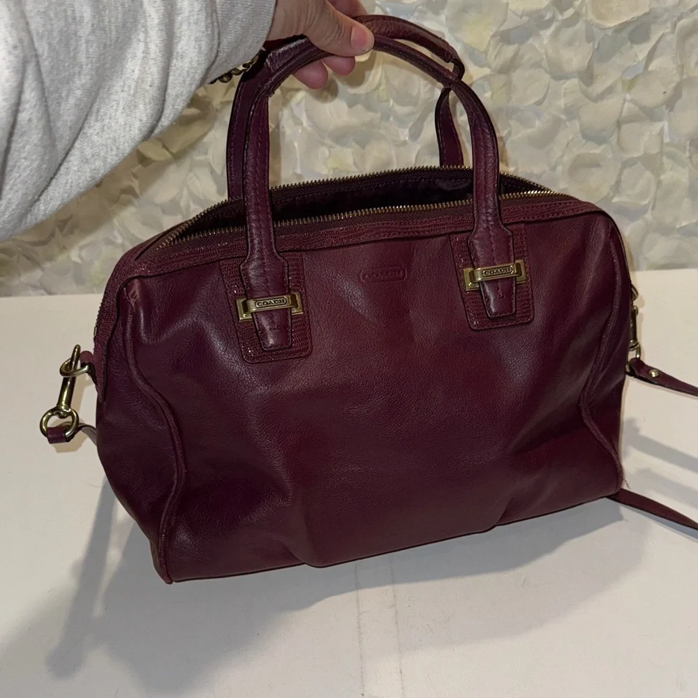 Coach Maroon Leather Satchel with Gold Accents